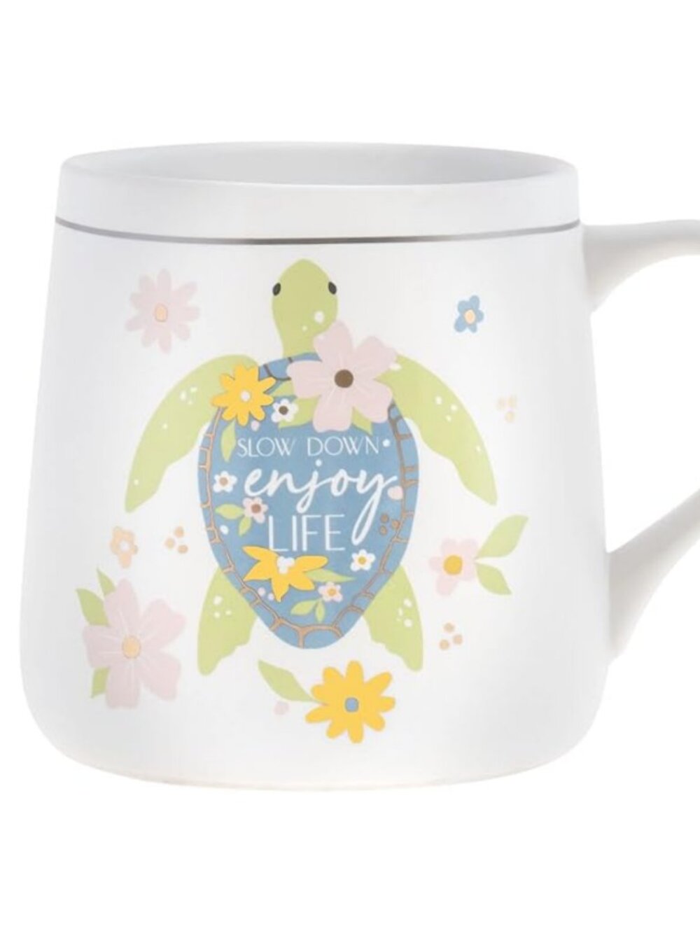 Karma Flora Turtle Mug, Slow Down Enjoy Life, Sea Turtle & Flowers, BRAND NEW